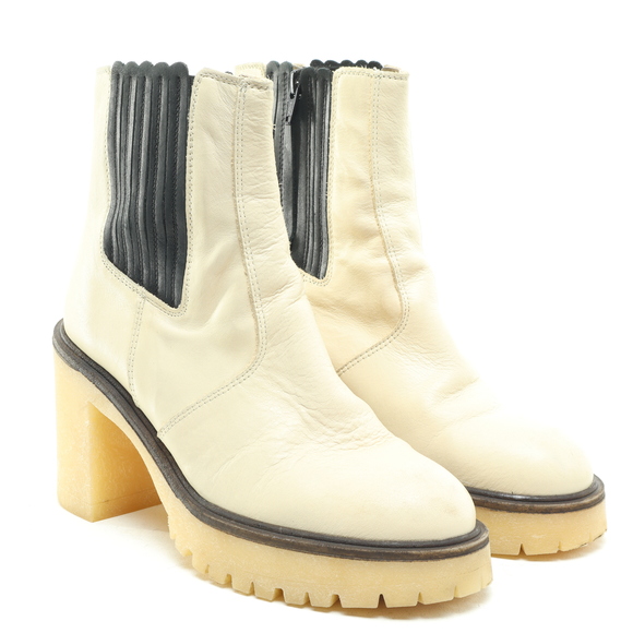 Free People James Chunky Heel Chelsea Leather Boots Women EU 38 White/Black - Picture 4 of 16